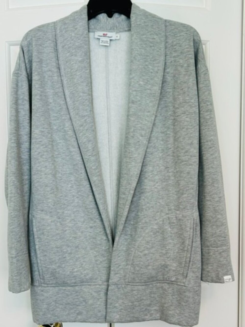 Vineyard Vines Gray Shawl Collar Open Front Fleece Cardigan Small VGUC